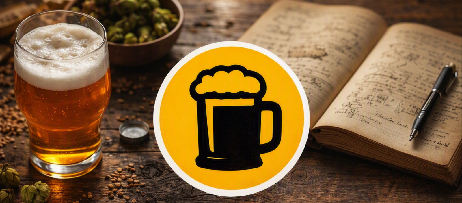 Verre de bière posé près d’un carnet de notes, illustrant les conseils, dégustations et actualités du blog Baroudeur Bière